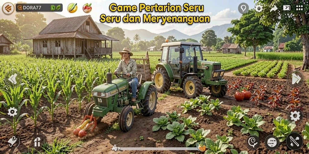 Screenshot DORA77 menampilkan gameplay bertani yang seru dan menawan.