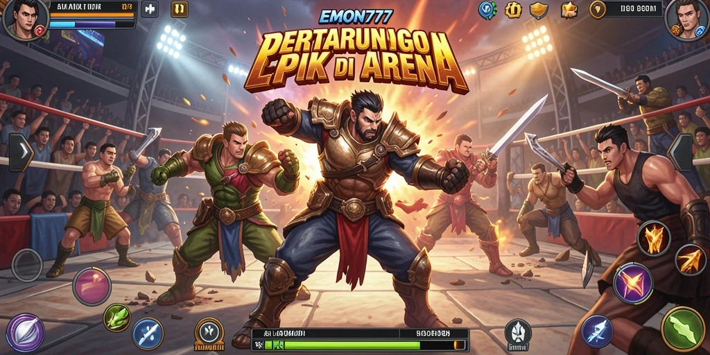 Gameplay EMON777 yang penuh aksi di arena pertarungan.