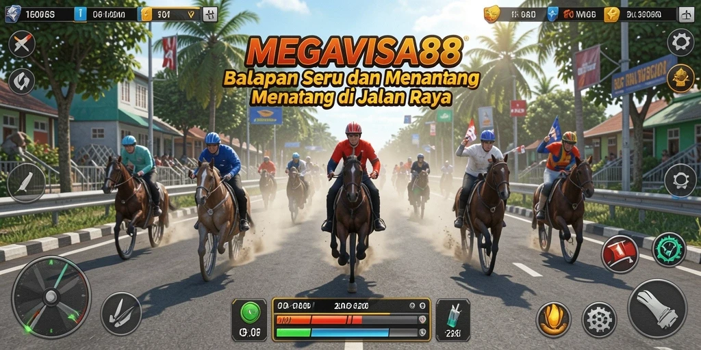 Screenshot gameplay <strong>MEGAVISA88</strong> yang menunjukkan aksi balapan mendebarkan.