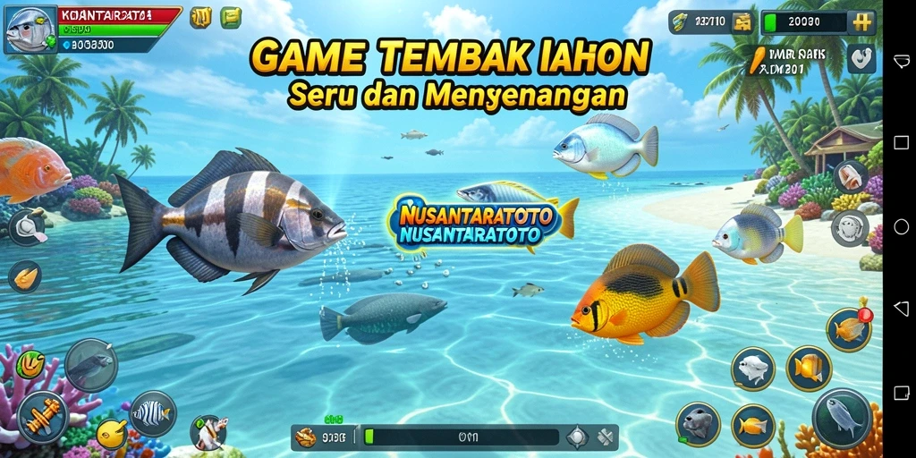 Tampilan utama NUSANTARATOTO dengan aksi Tembak Ikan yang seru.