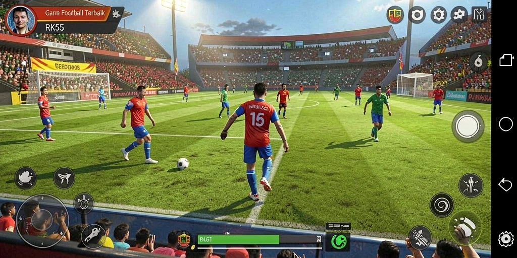 Screenshot RK55 menampilkan aksi epik dalam pertandingan Football.