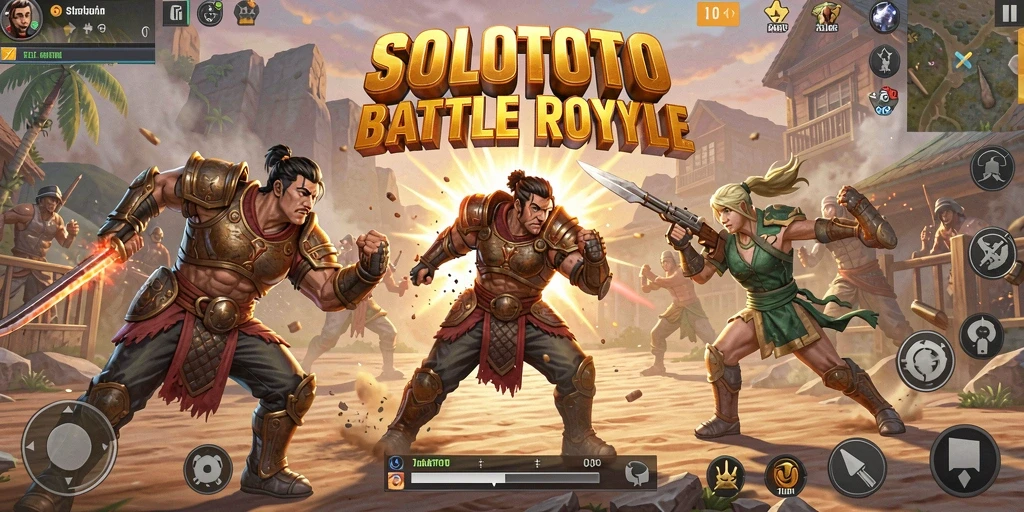 Gameplay seru dalam SOLOTOTO dengan aksi Battle Royale yang mendebarkan.