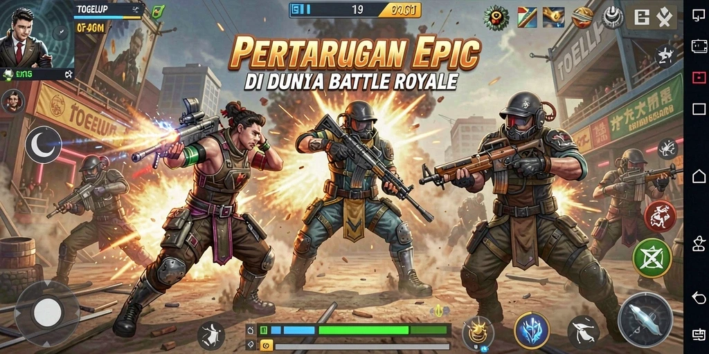 Gameplay seru TOGELUP dengan pertempuran intens Battle Royale.