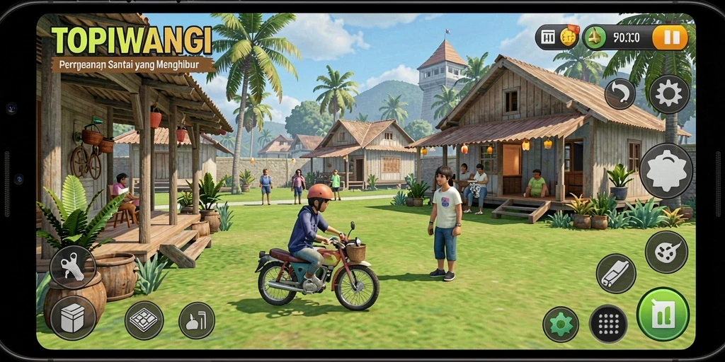 Tangkapan layar utama game TOPIWANGI menampilkan gameplay yang seru dan warna-warni.